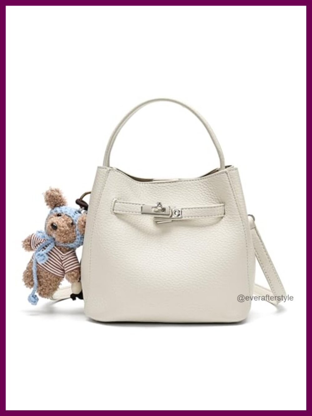 Pebbled Leather Bucket Crossbody Bag Adjustable Strap Top Handle